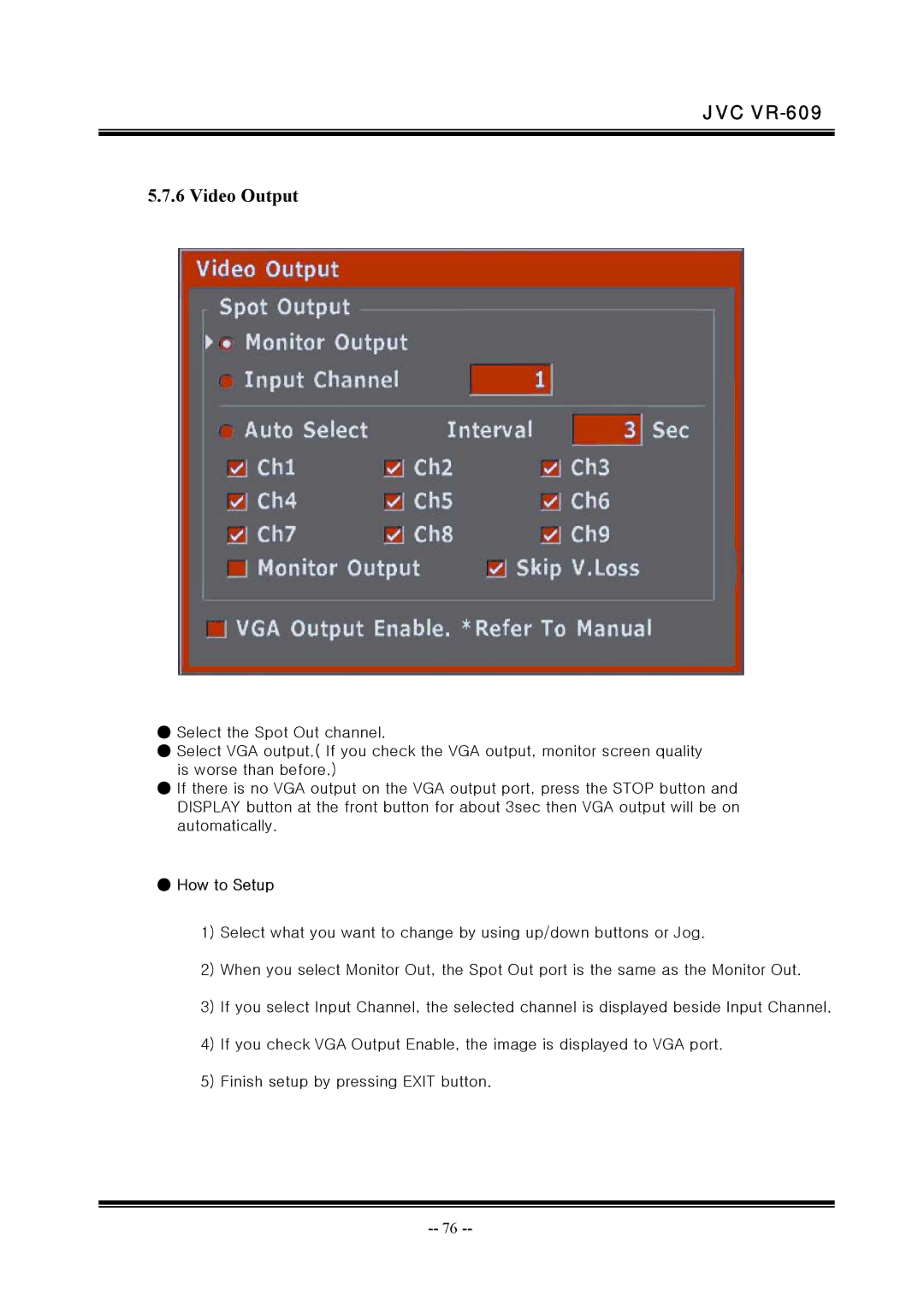 JVC VR-609 manual Video Output 