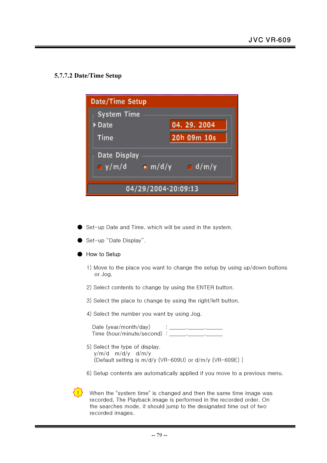 JVC VR-609 manual Date/Time Setup 