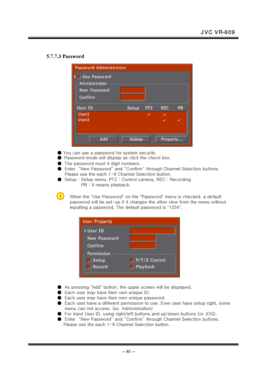 JVC VR-609 manual Password 