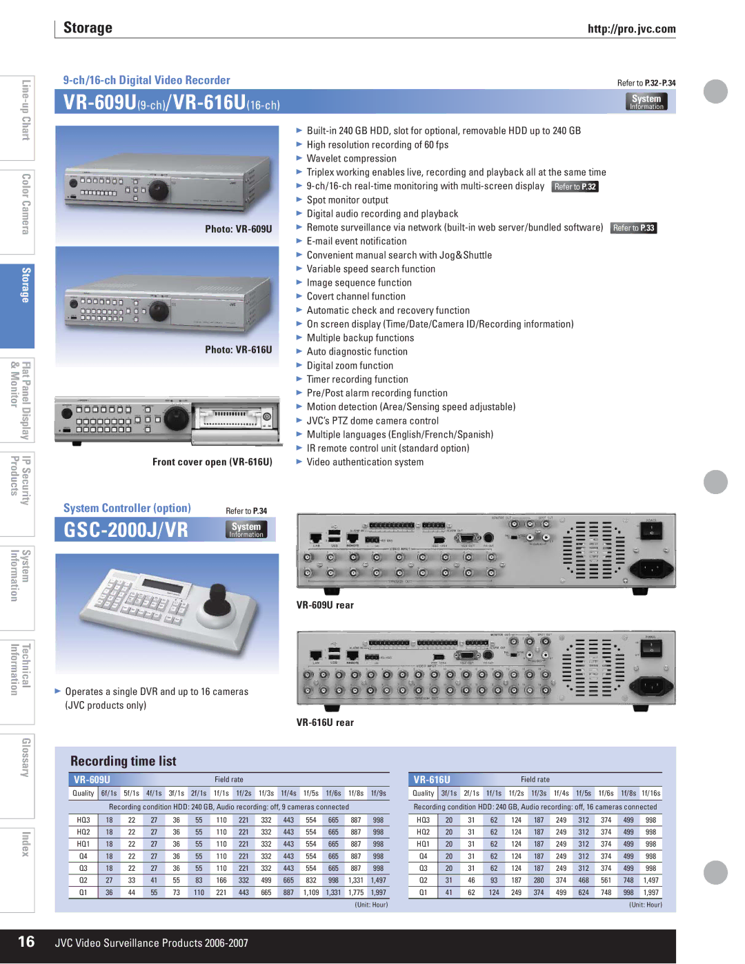 JVC VR-609U manual GSC-2000J /VR, Storage 