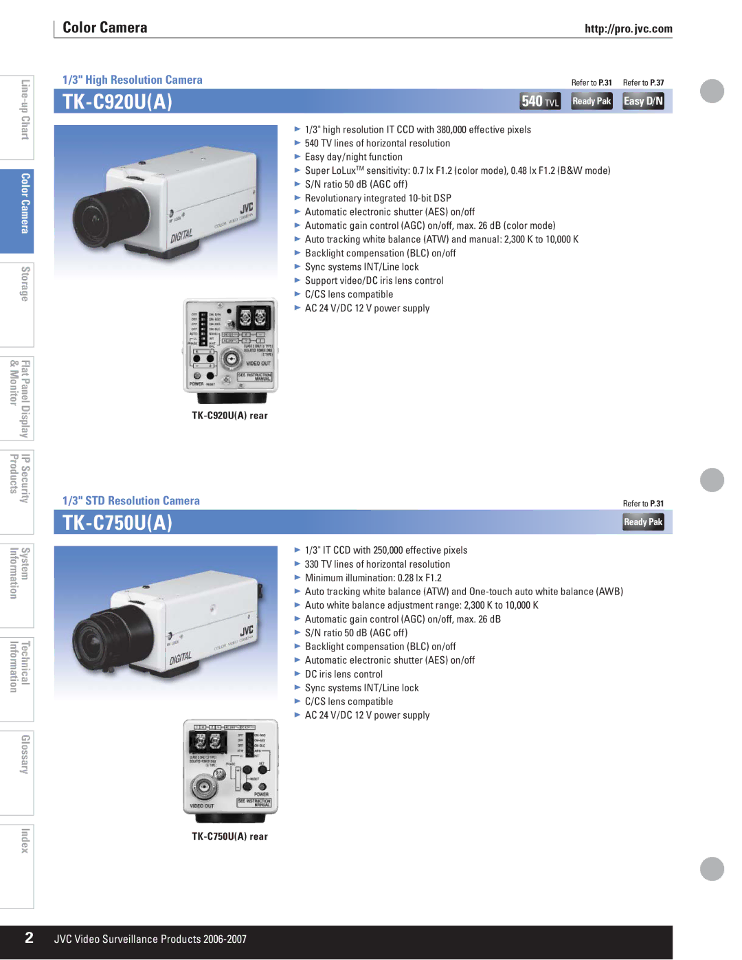 JVC VR-609U manual TK-C920UA, TK-C750UA, Color Camera 