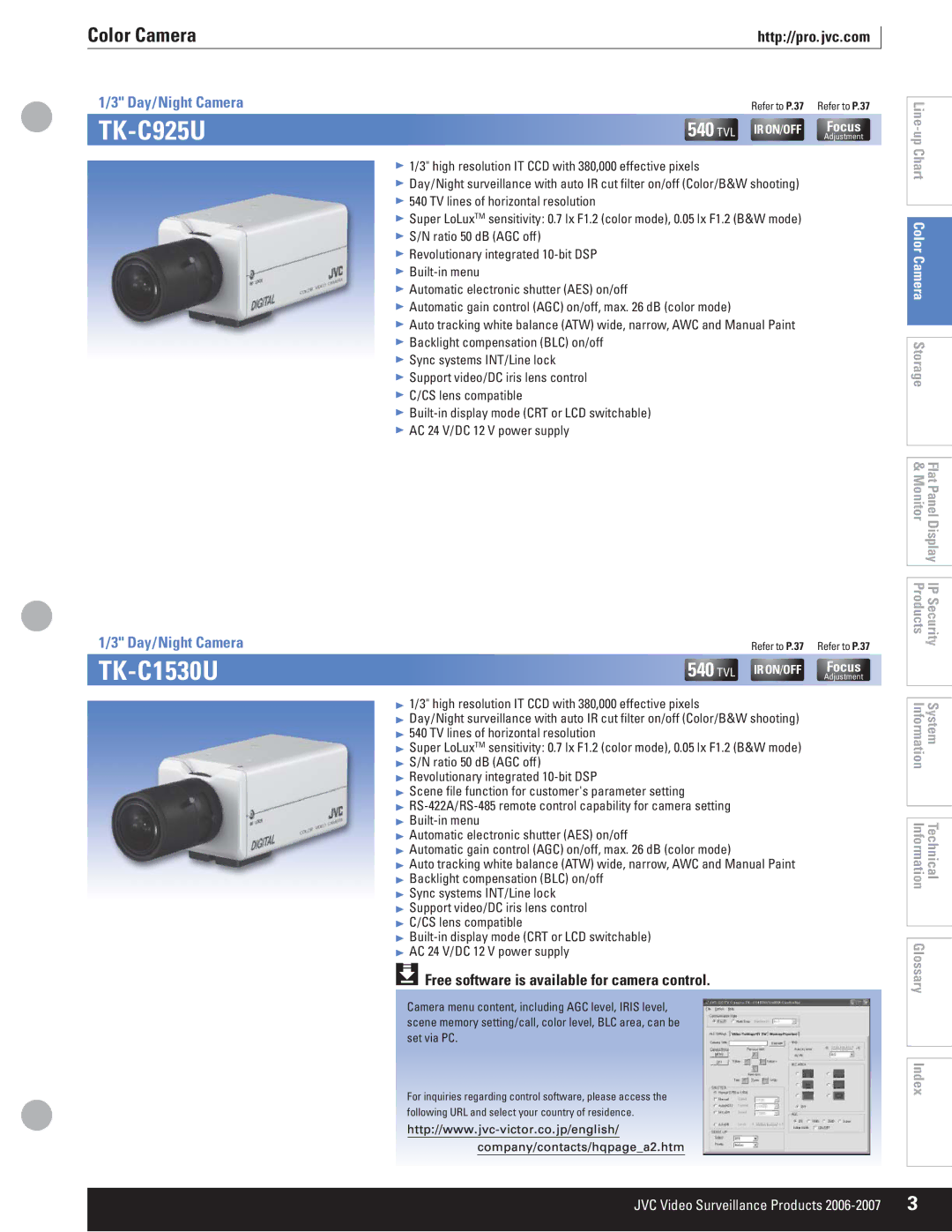 JVC VR-609U manual TK-C925U, TK-C1530U, Free software is available for camera control 