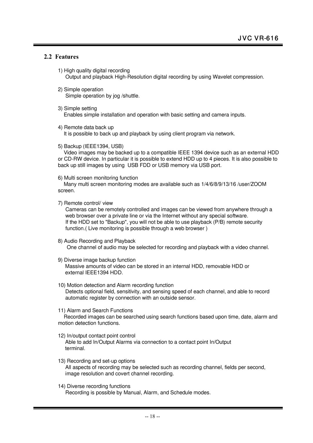 JVC VR-616 manual Features 