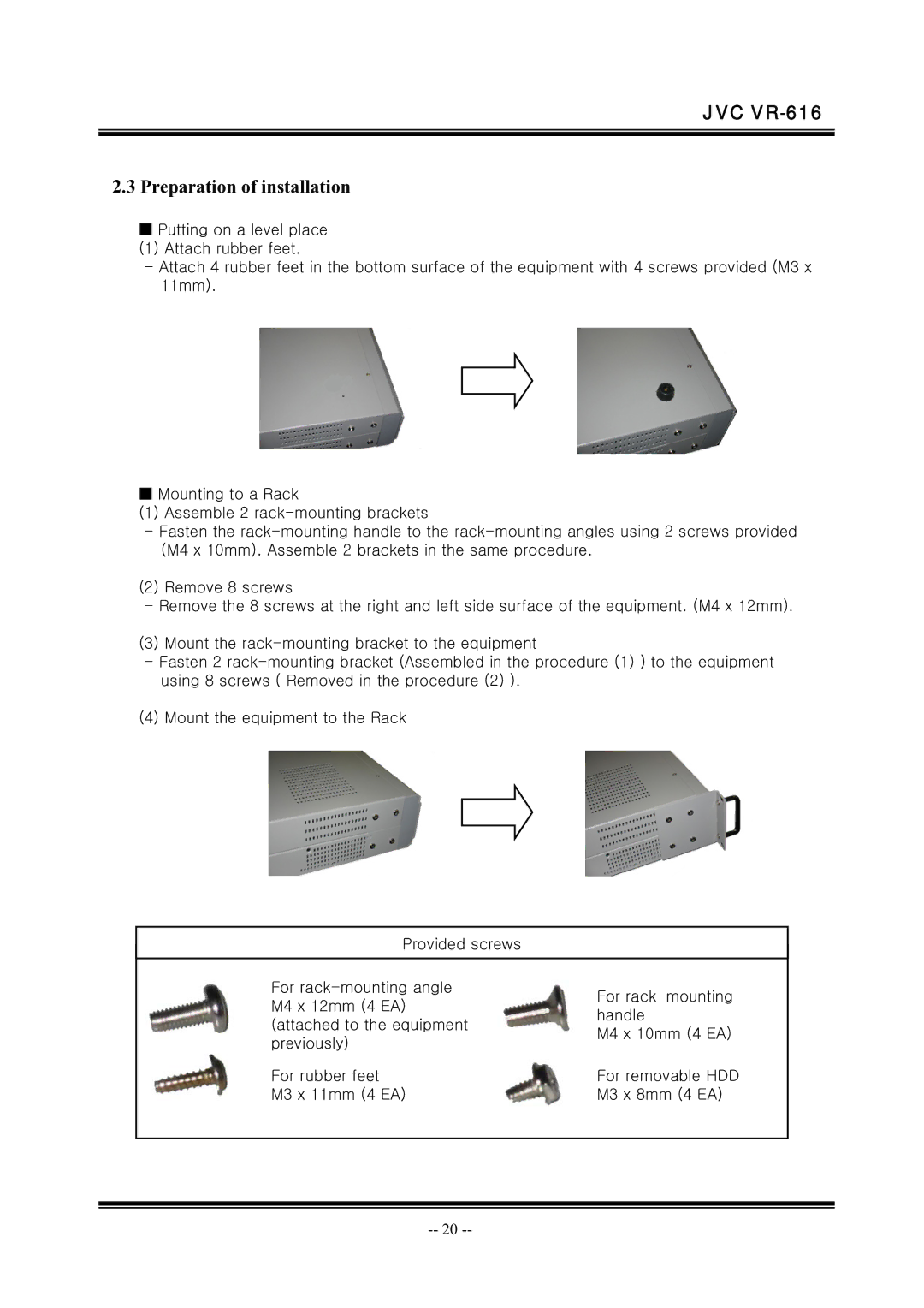 JVC VR-616 manual Preparation of installation 