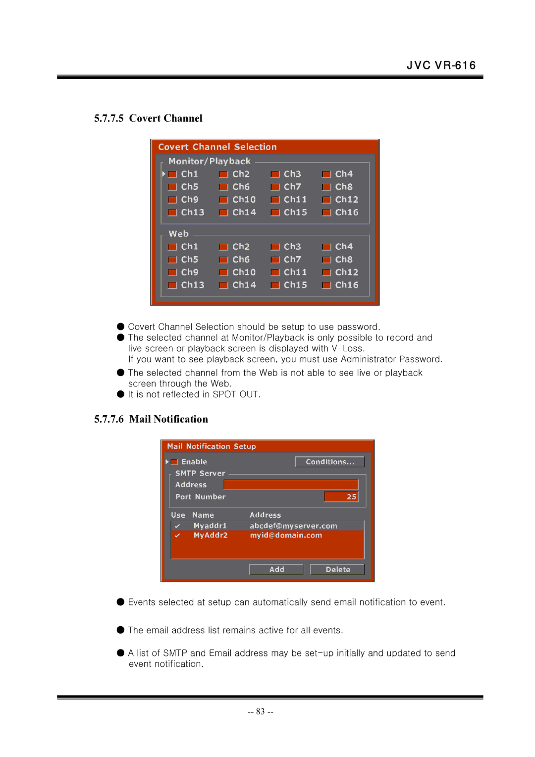 JVC VR-616 manual Covert Channel, Mail Notification 