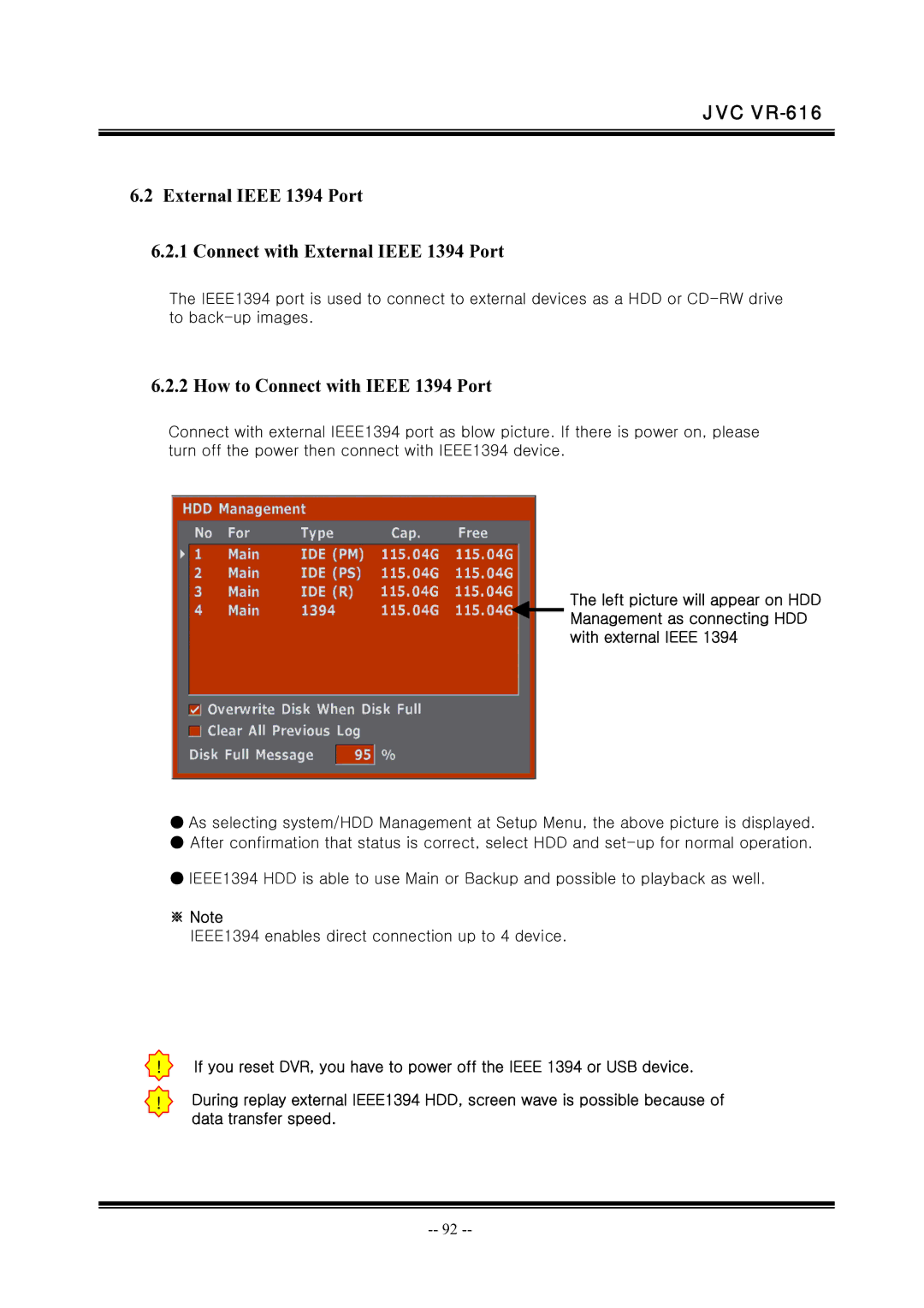 JVC VR-616 manual How to Connect with Ieee 1394 Port, ※ Note 