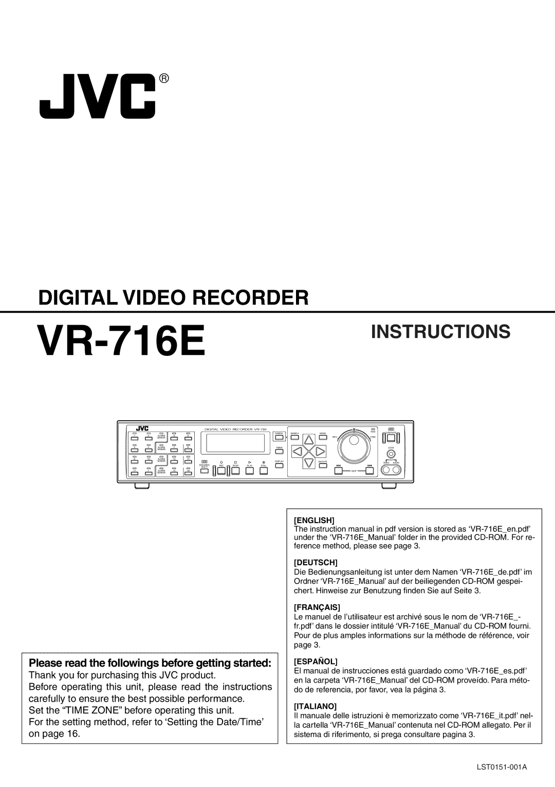 JVC VR-716E instruction manual Please read the followings before getting started 