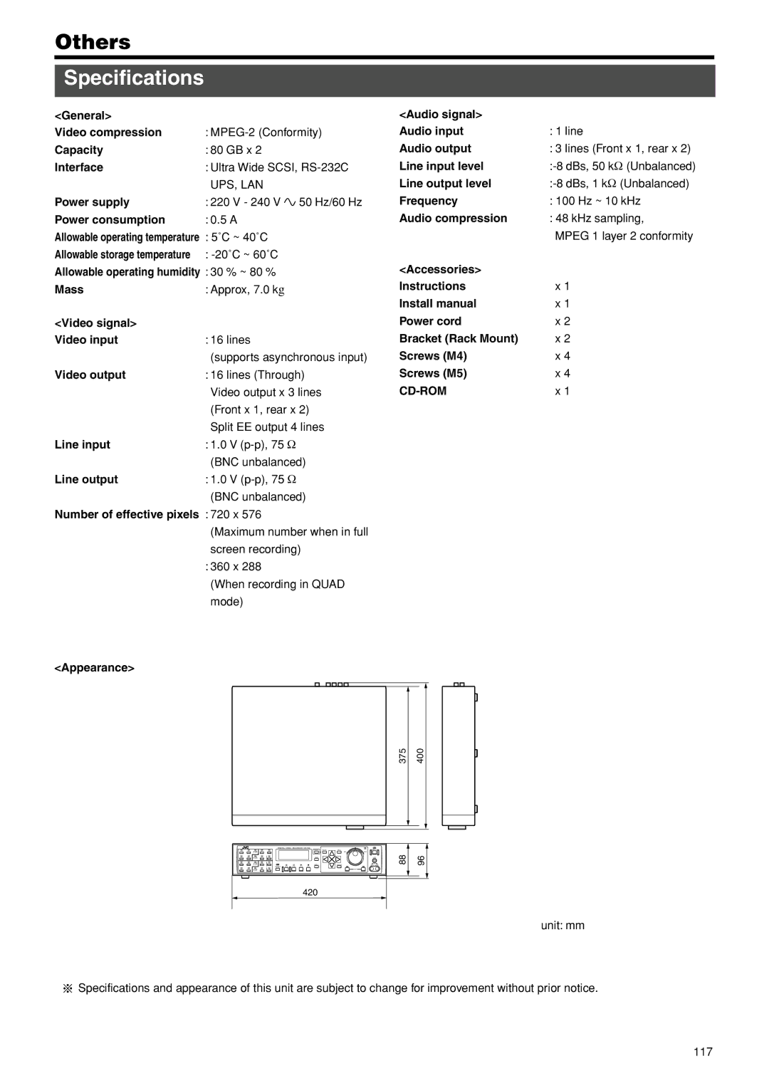 JVC VR-716E instruction manual Specifications 