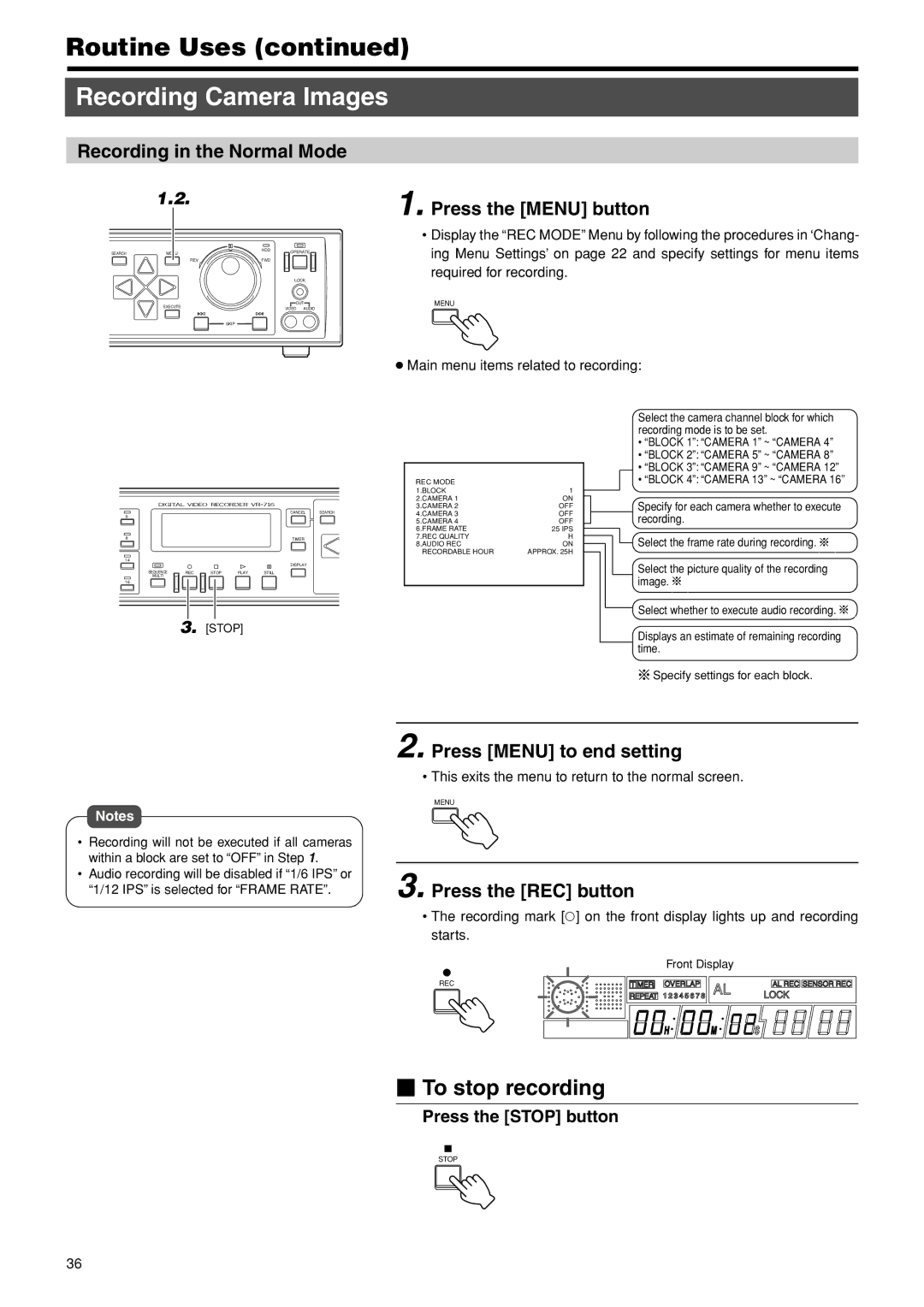 JVC VR-716E instruction manual Recording Camera Images, Recording in the Normal Mode, Press the REC button 