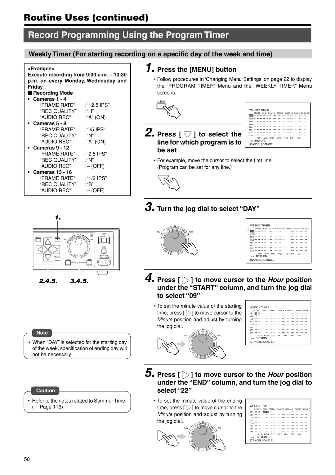 JVC VR-716E instruction manual  Recording Mode Cameras 1, Minute position and adjust by turning 