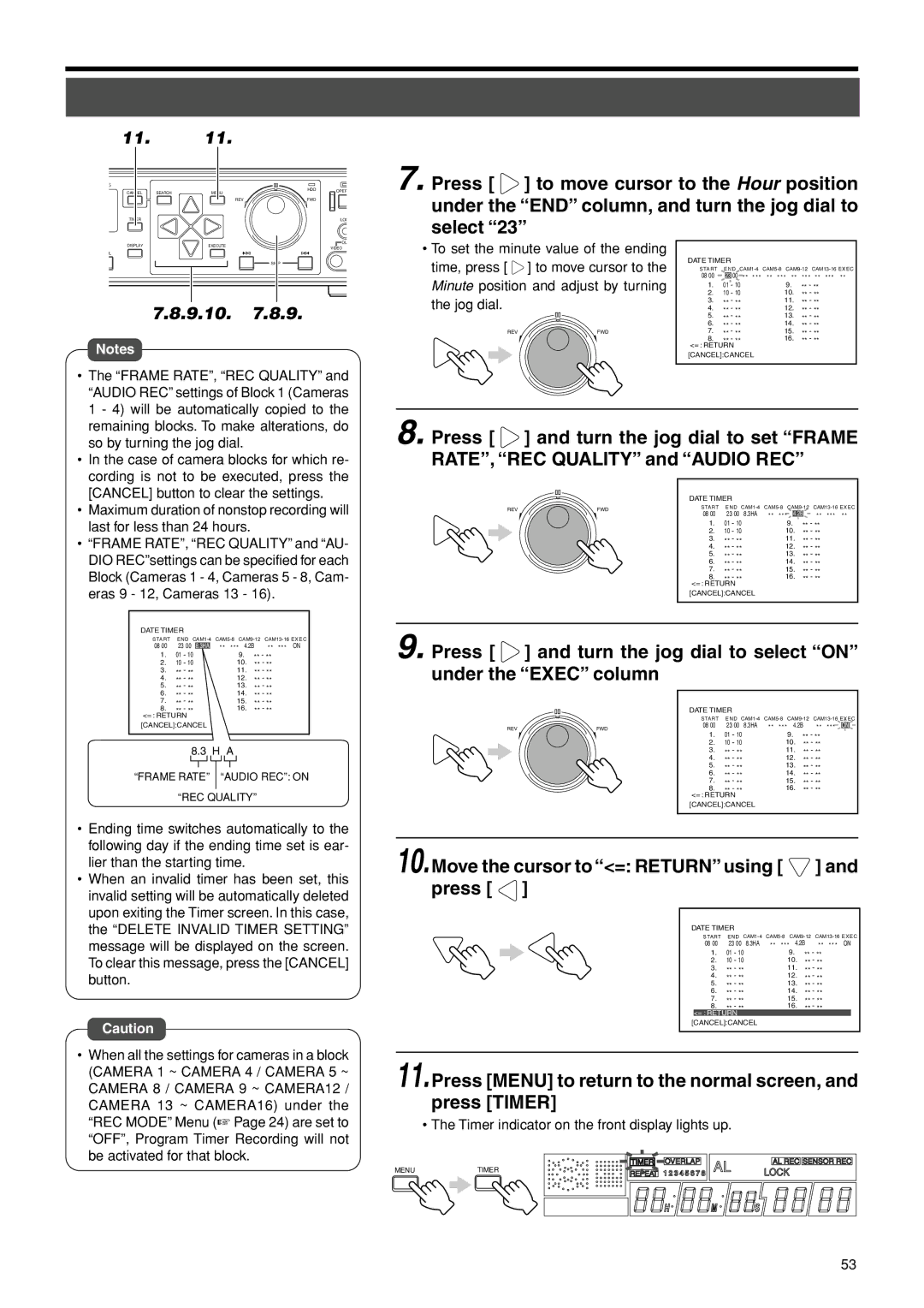 JVC VR-716E instruction manual 9.10, Timer indicator on the front display lights up 