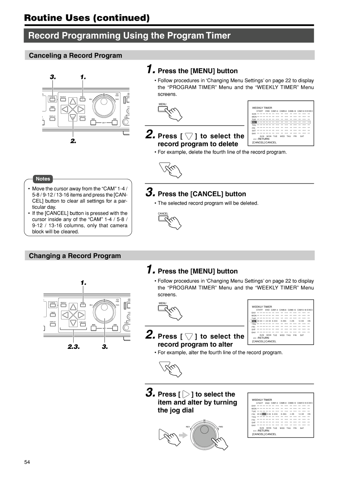 JVC VR-716E instruction manual Canceling a Record Program, Press to select the record program to delete, Press To select 