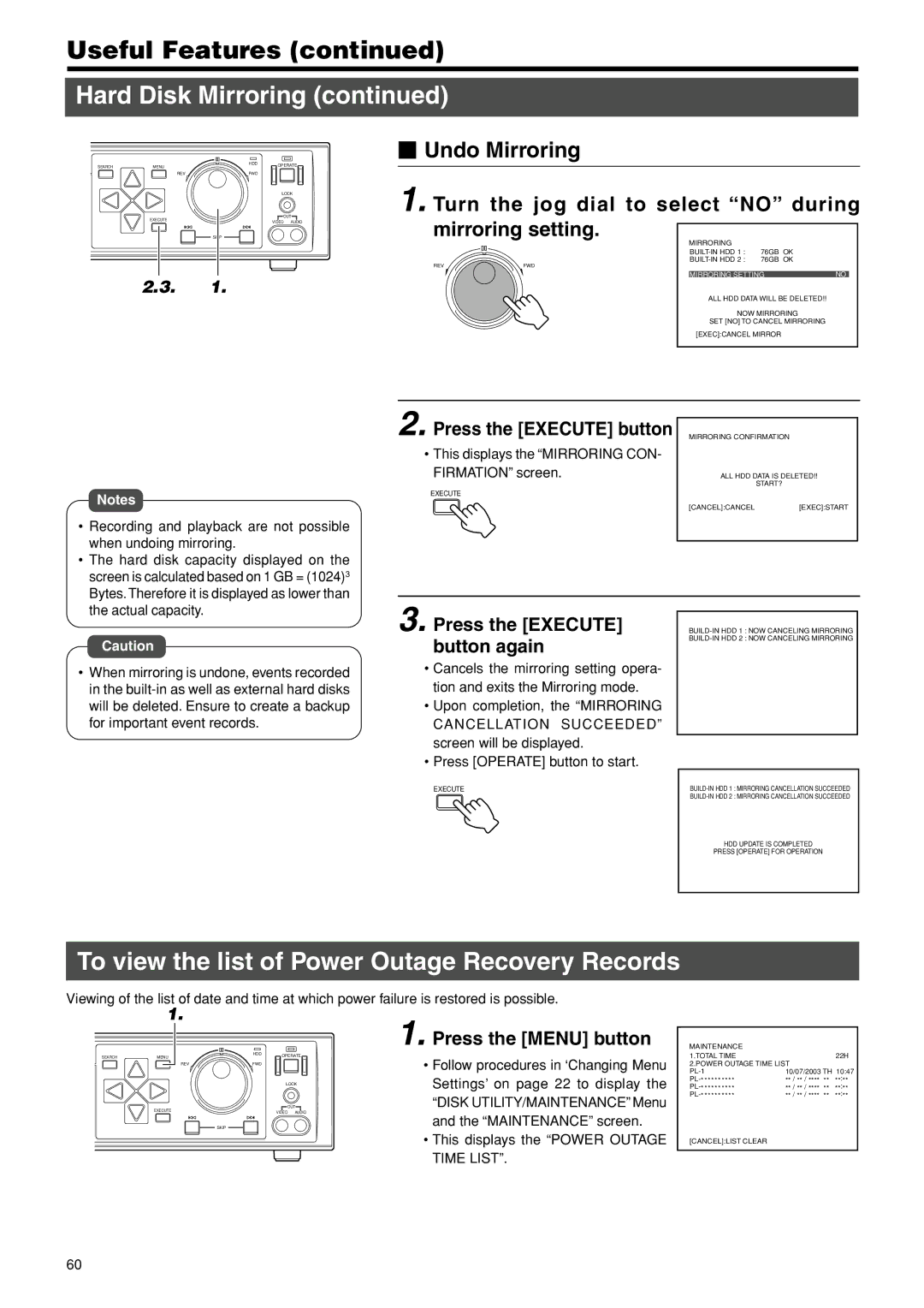 JVC VR-716E instruction manual To view the list of Power Outage Recovery Records, This displays the Power Outage Time List 