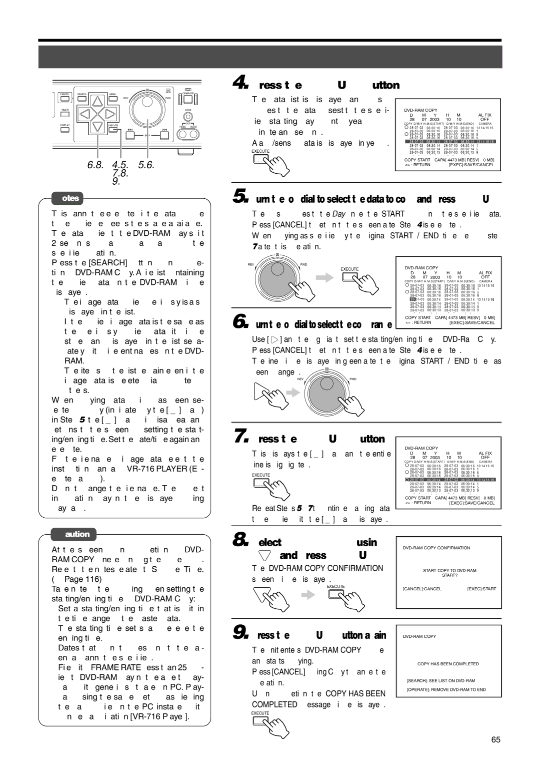 JVC VR-716E instruction manual Select Copy Start using, Press Execute, Press the Execute button again, Ram 