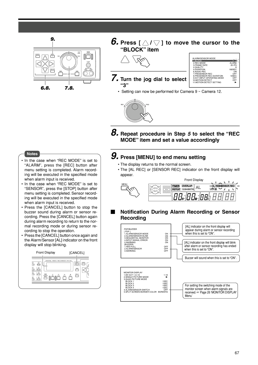 JVC VR-716E instruction manual Notification During Alarm Recording or Sensor Recording 