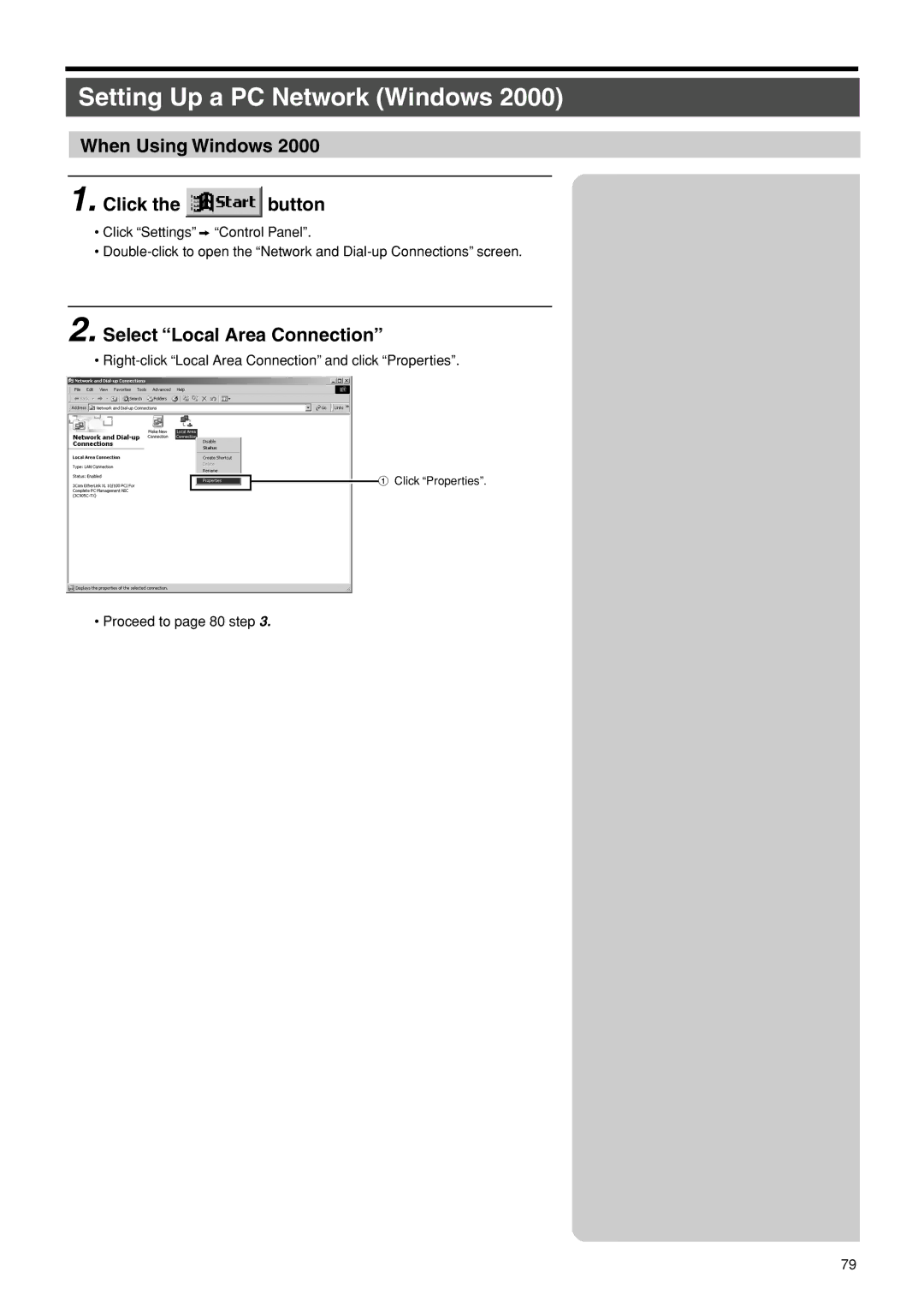 JVC VR-716E Setting Up a PC Network Windows, When Using Windows Click the button, Select Local Area Connection 