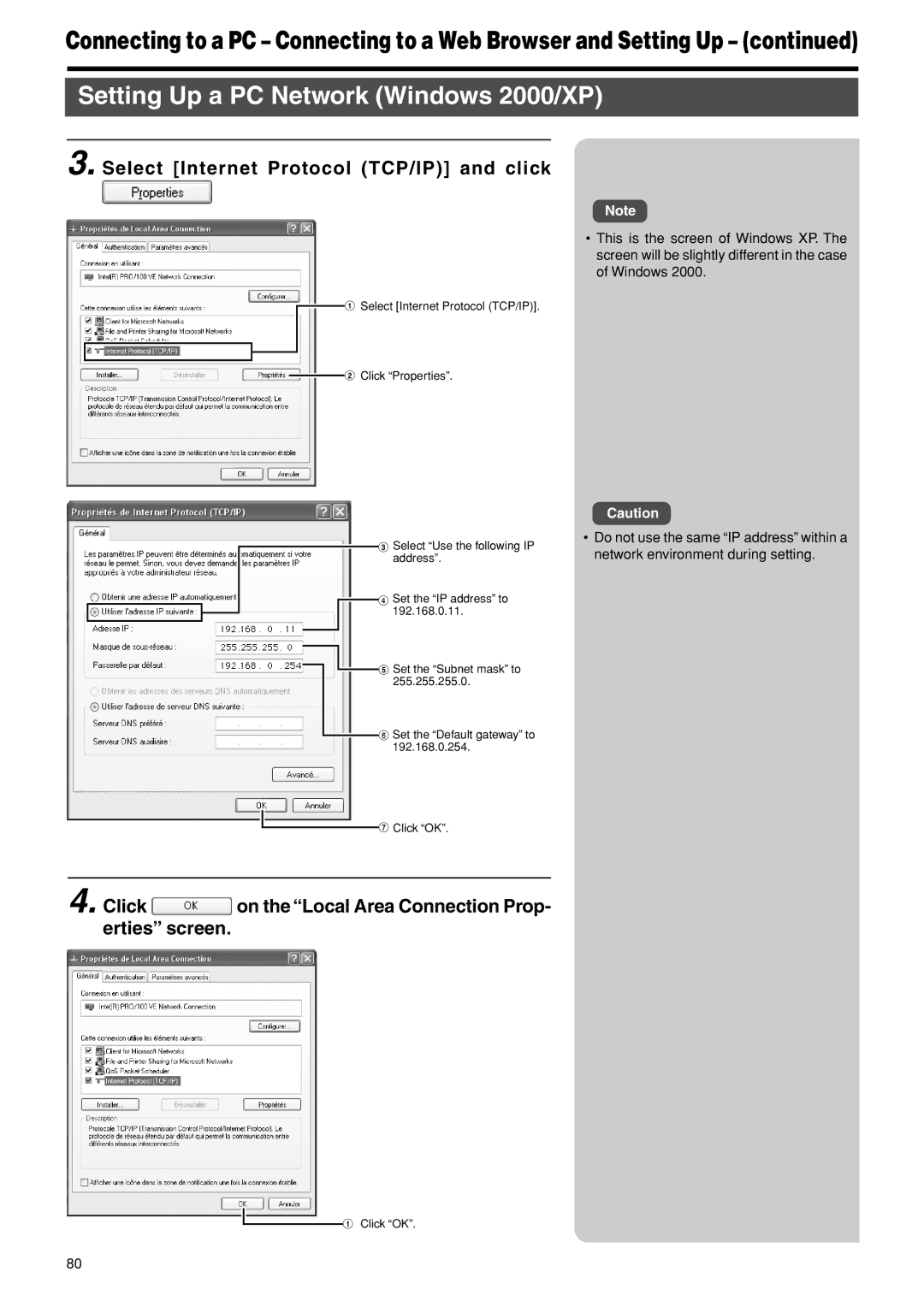 JVC VR-716E instruction manual Setting Up a PC Network Windows 2000/XP, Select Internet Protocol TCP/IP and click 