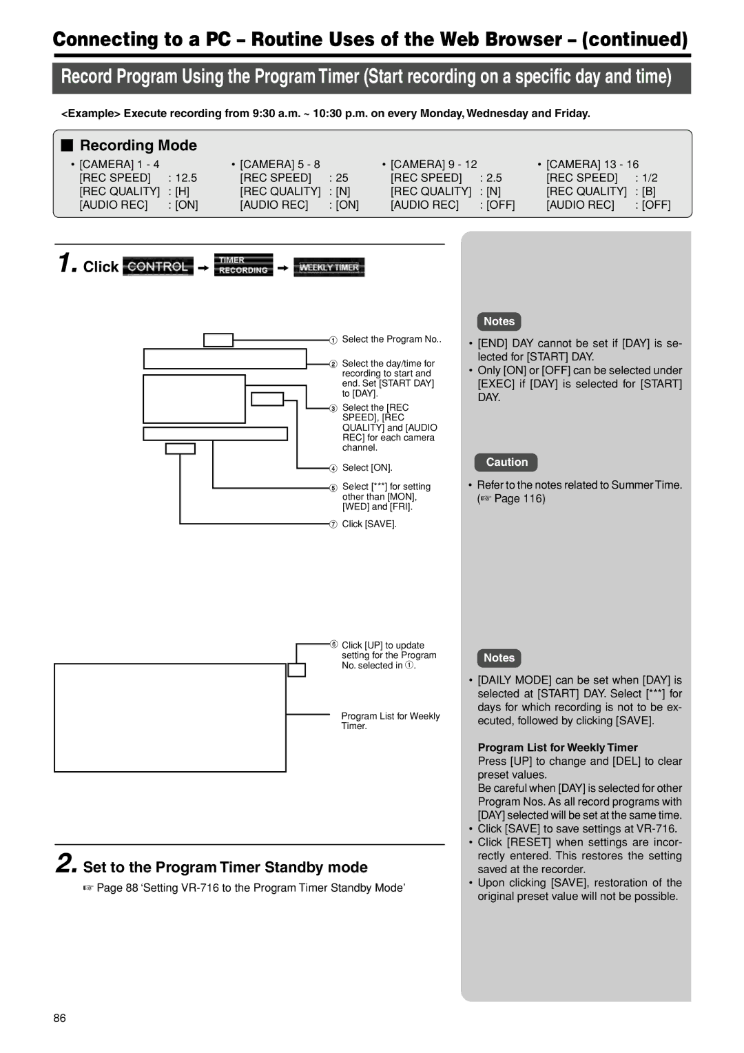 JVC VR-716E instruction manual Click UP to update setting for the Program No. selected 