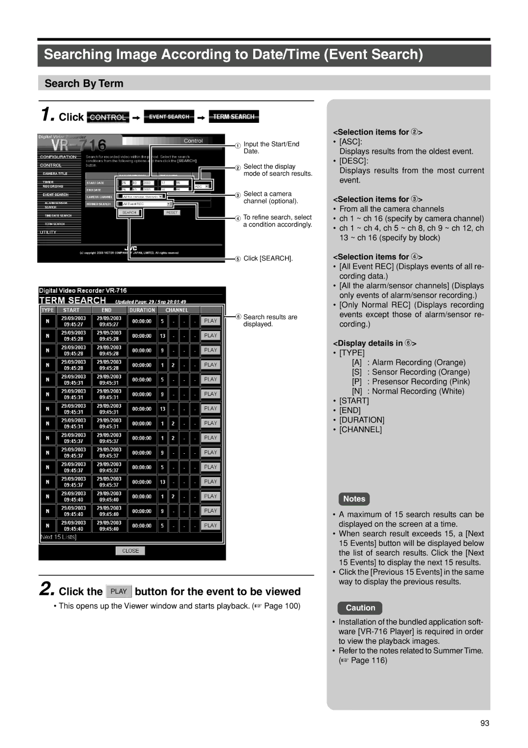 JVC VR-716E instruction manual Search By Term Click z z, This opens up the Viewer window and starts playback 