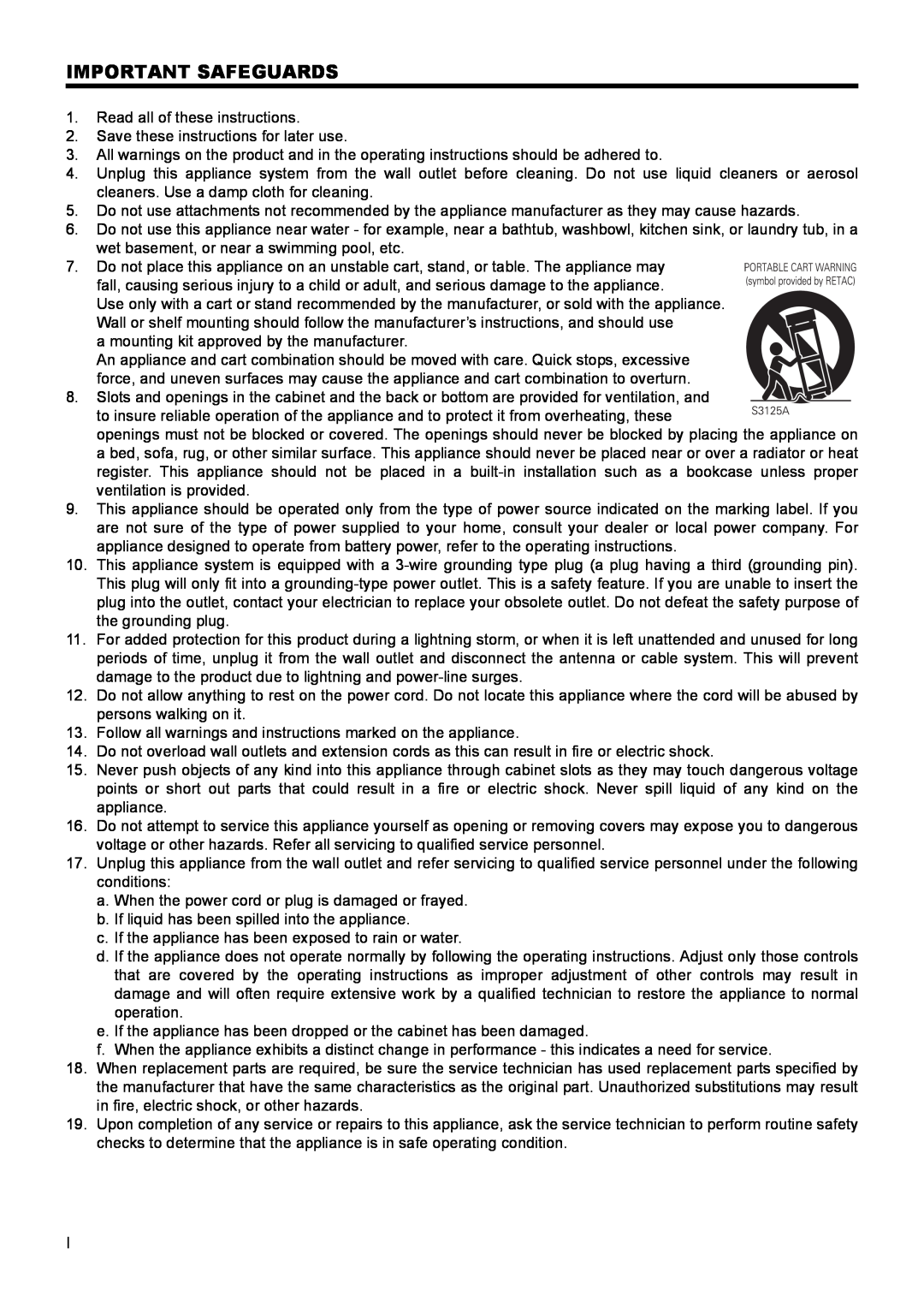 JVC VR-D0U manual Important Safeguards 