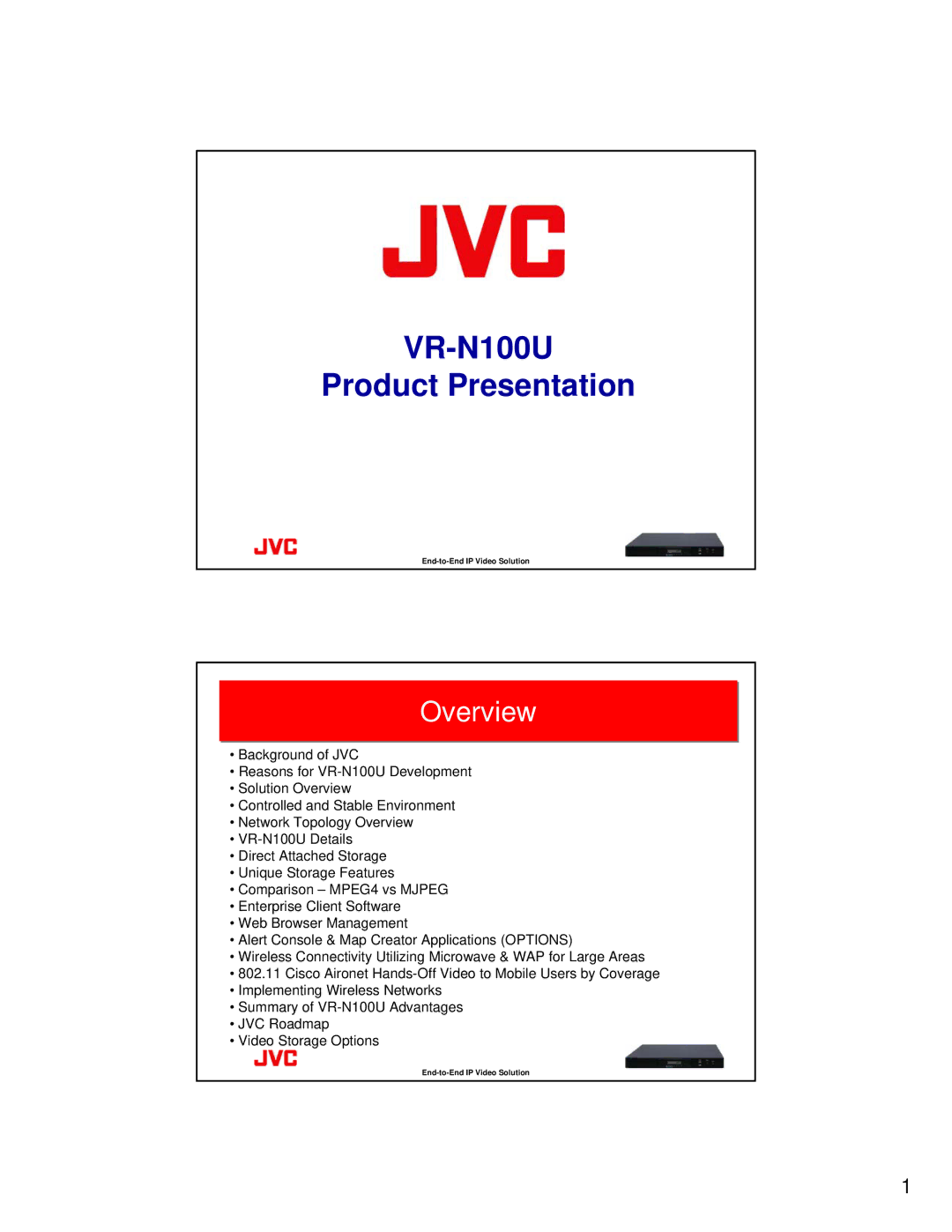 JVC manual VR-N100U Product Presentation, Overview 