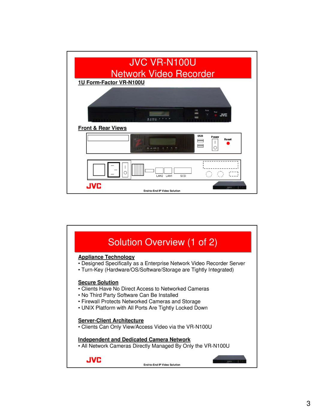 JVC VR-N100U manual Network Video Recorder, Solution Overview 1 