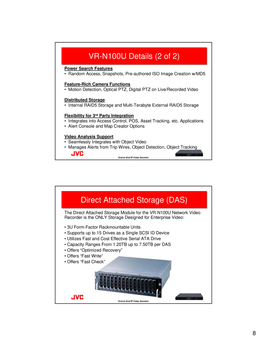 JVC manual VR-N100U Details 2, Direct Attached Storage DAS 