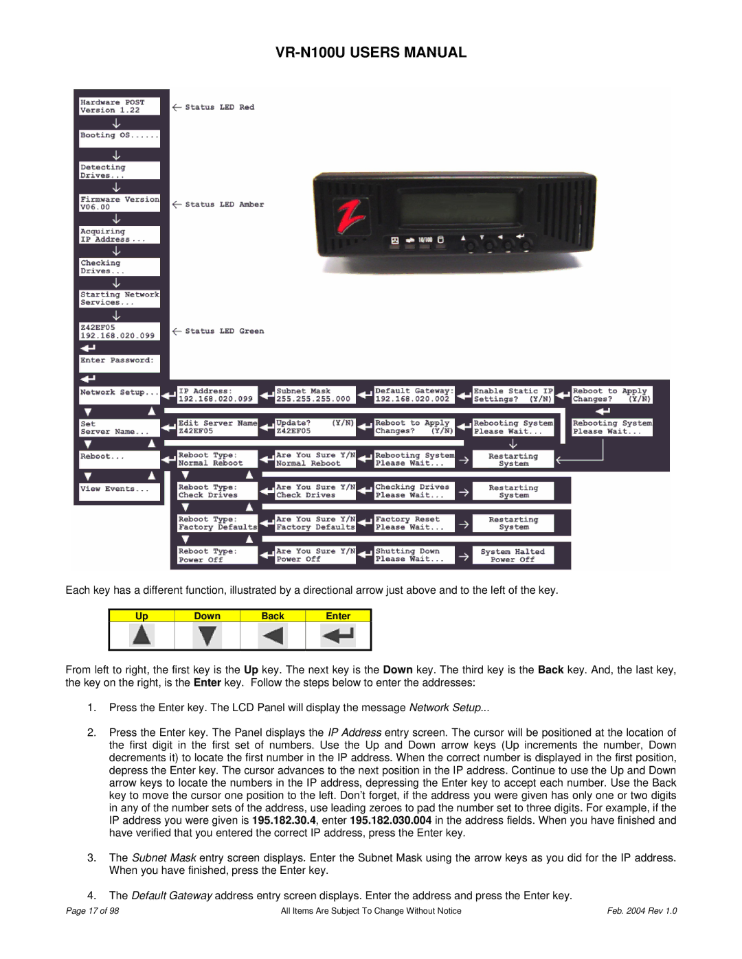 JVC VR-N100U user manual Down Back Enter 