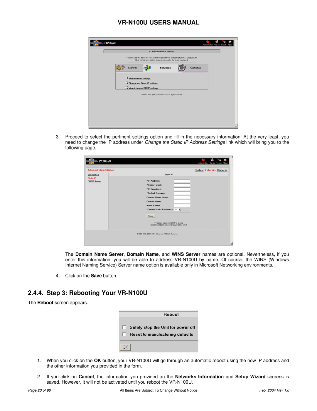 JVC user manual Rebooting Your VR-N100U 