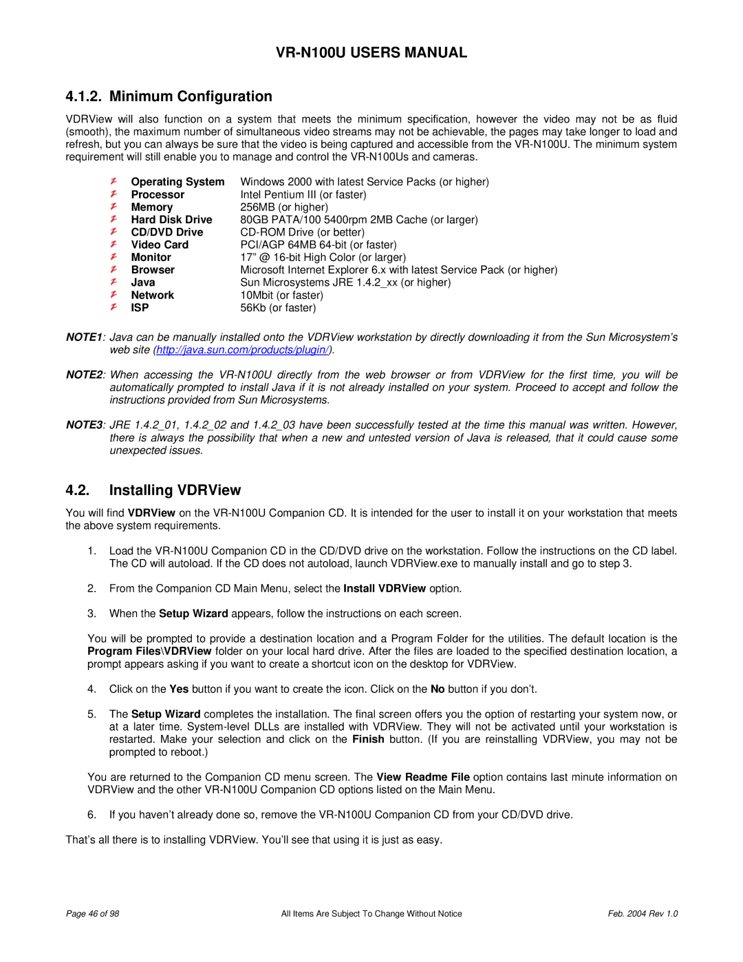 JVC VR-N100U user manual Minimum Configuration, Installing VDRView 