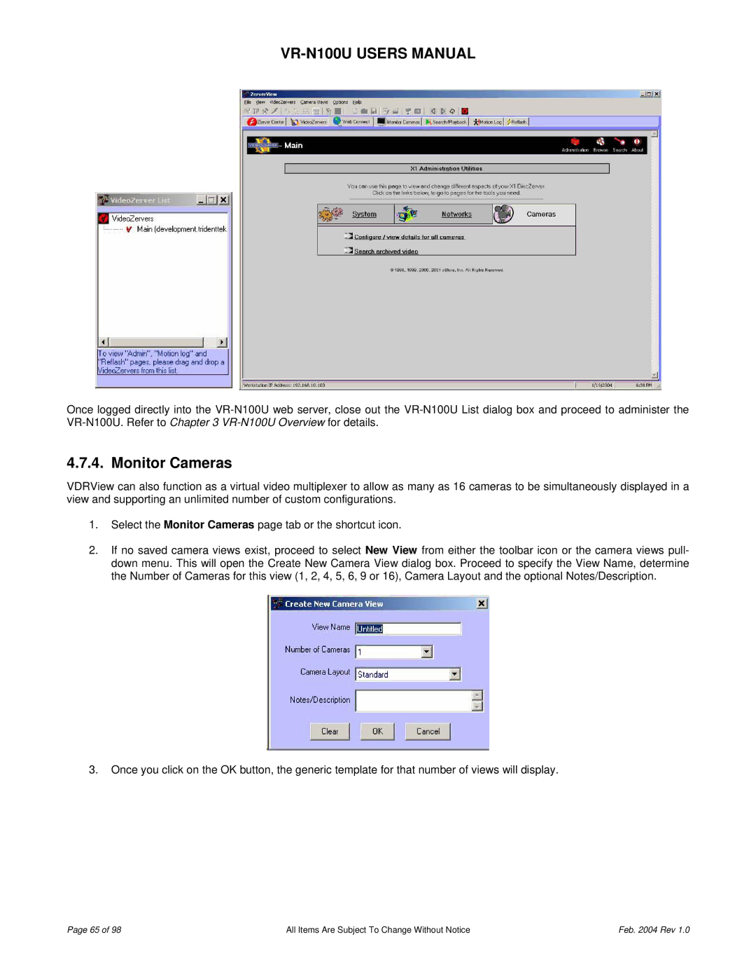 JVC VR-N100U user manual Monitor Cameras 