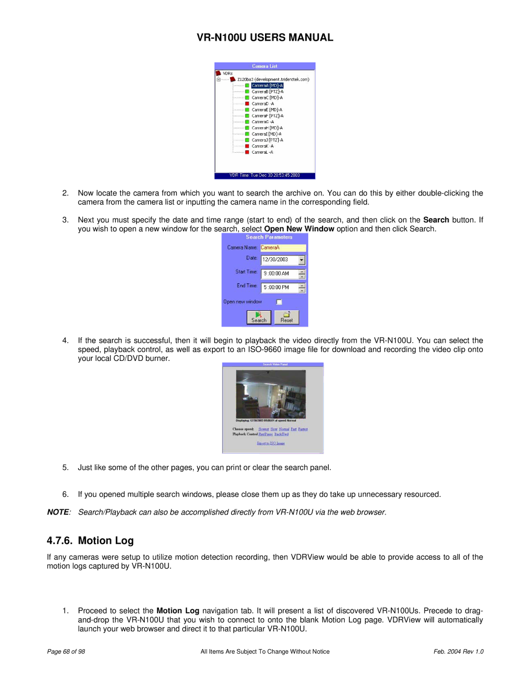 JVC VR-N100U user manual Motion Log 