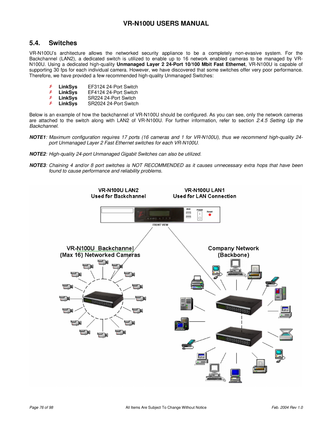 JVC VR-N100U user manual Switches 