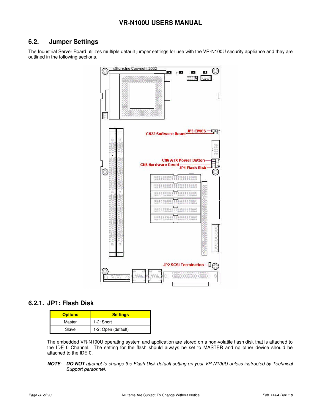 JVC VR-N100U user manual Jumper Settings, 1. JP1 Flash Disk 