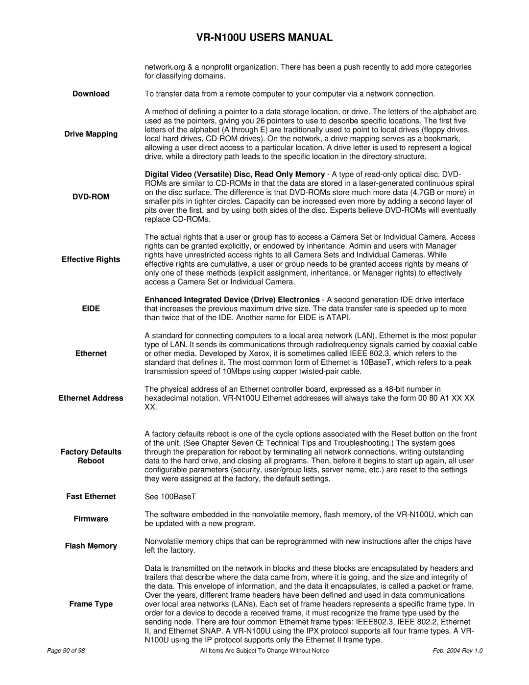 JVC VR-N100U user manual Download Drive Mapping, Dvd-Rom, Effective Rights, Eide 