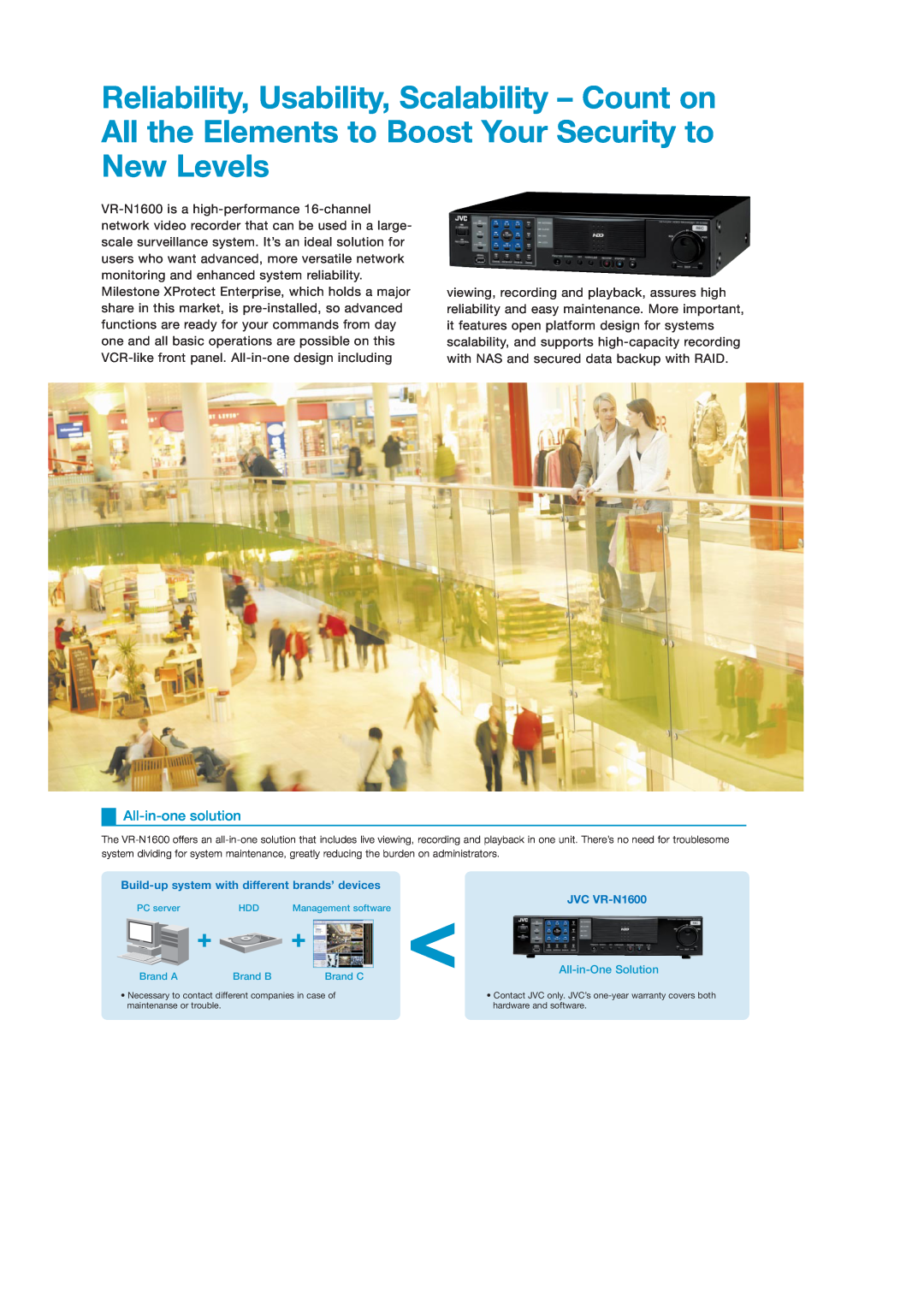 JVC manual All-in-one solution, Build-up system with different brands’ devices, JVC VR-N1600 