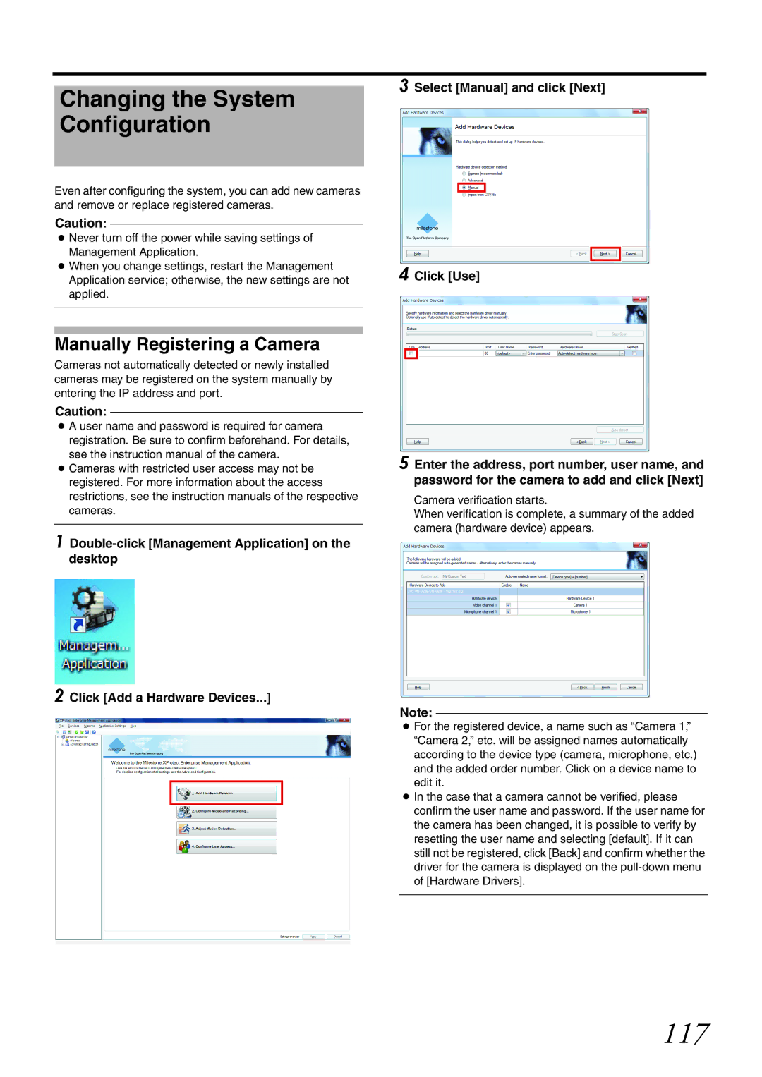 JVC VR-X1600U, VR-X3200U manual 117, Changing the System Configuration, Manually Registering a Camera 