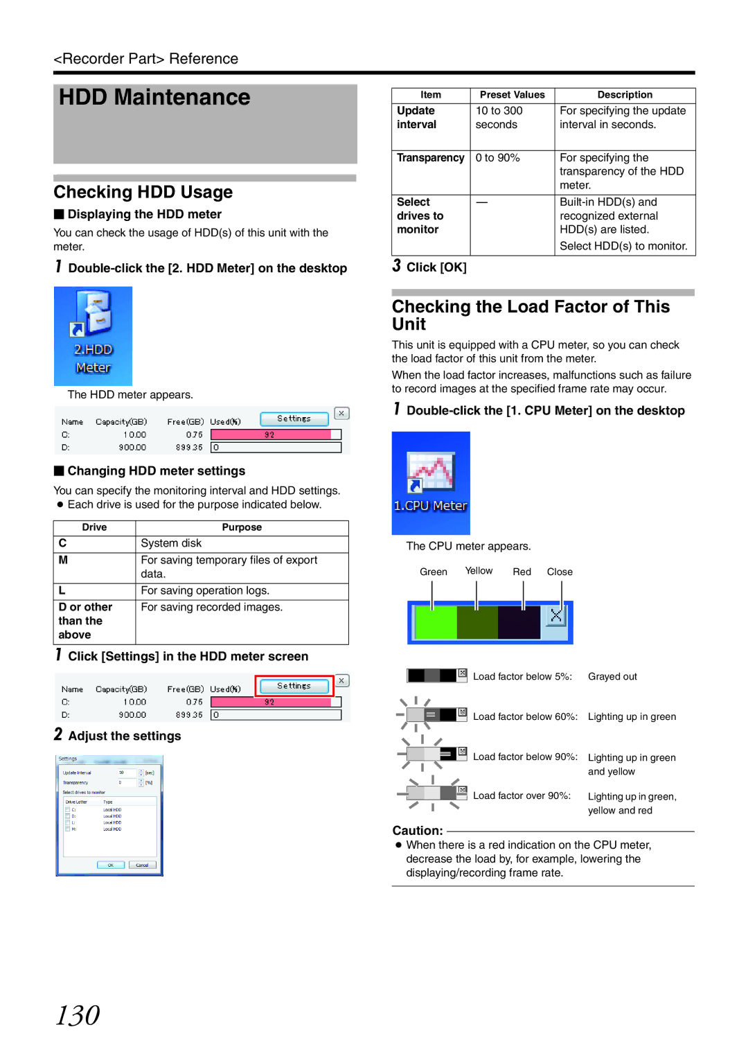 JVC VR-X3200U, VR-X1600U manual 130, HDD Maintenance, Checking HDD Usage, Checking the Load Factor of This Unit 