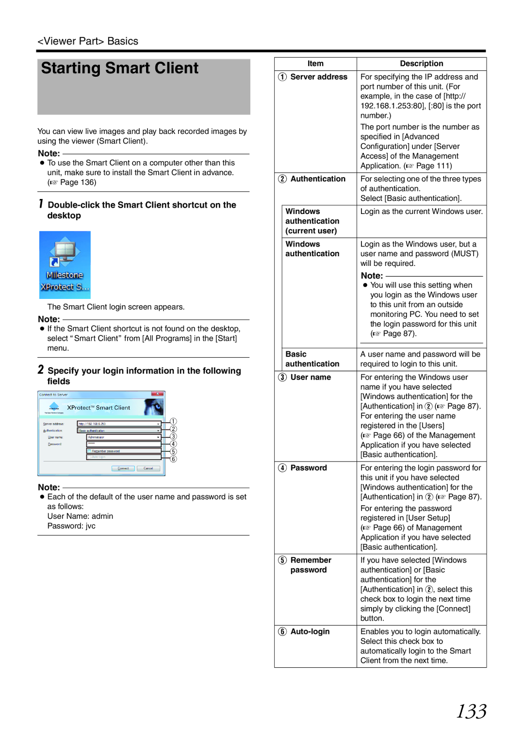 JVC VR-X1600U, VR-X3200U manual 133, Starting Smart Client, Double-click the Smart Client shortcut on the desktop 