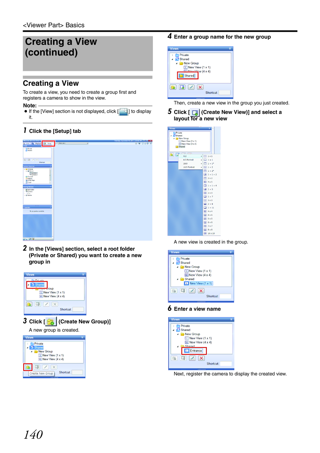 JVC VR-X3200U, VR-X1600U manual 140, Creating a View 