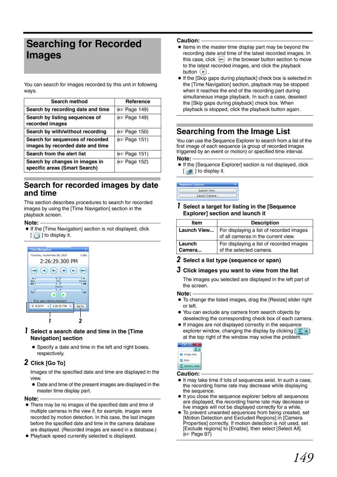 JVC VR-X1600U Searching for Recorded Images, Search for recorded images by date and time, Searching from the Image List 