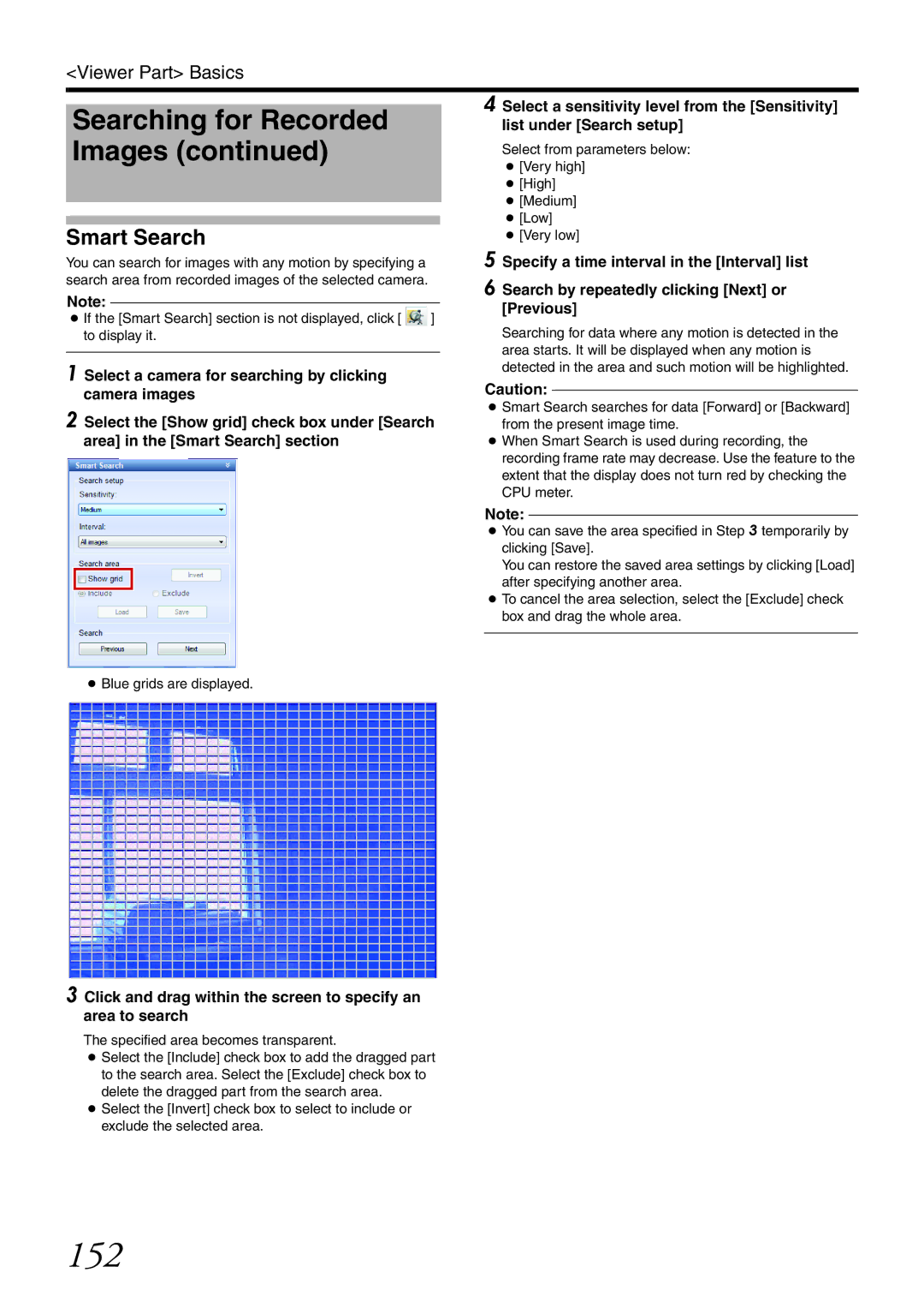 JVC VR-X3200U, VR-X1600U manual 152, Smart Search, Blue grids are displayed 