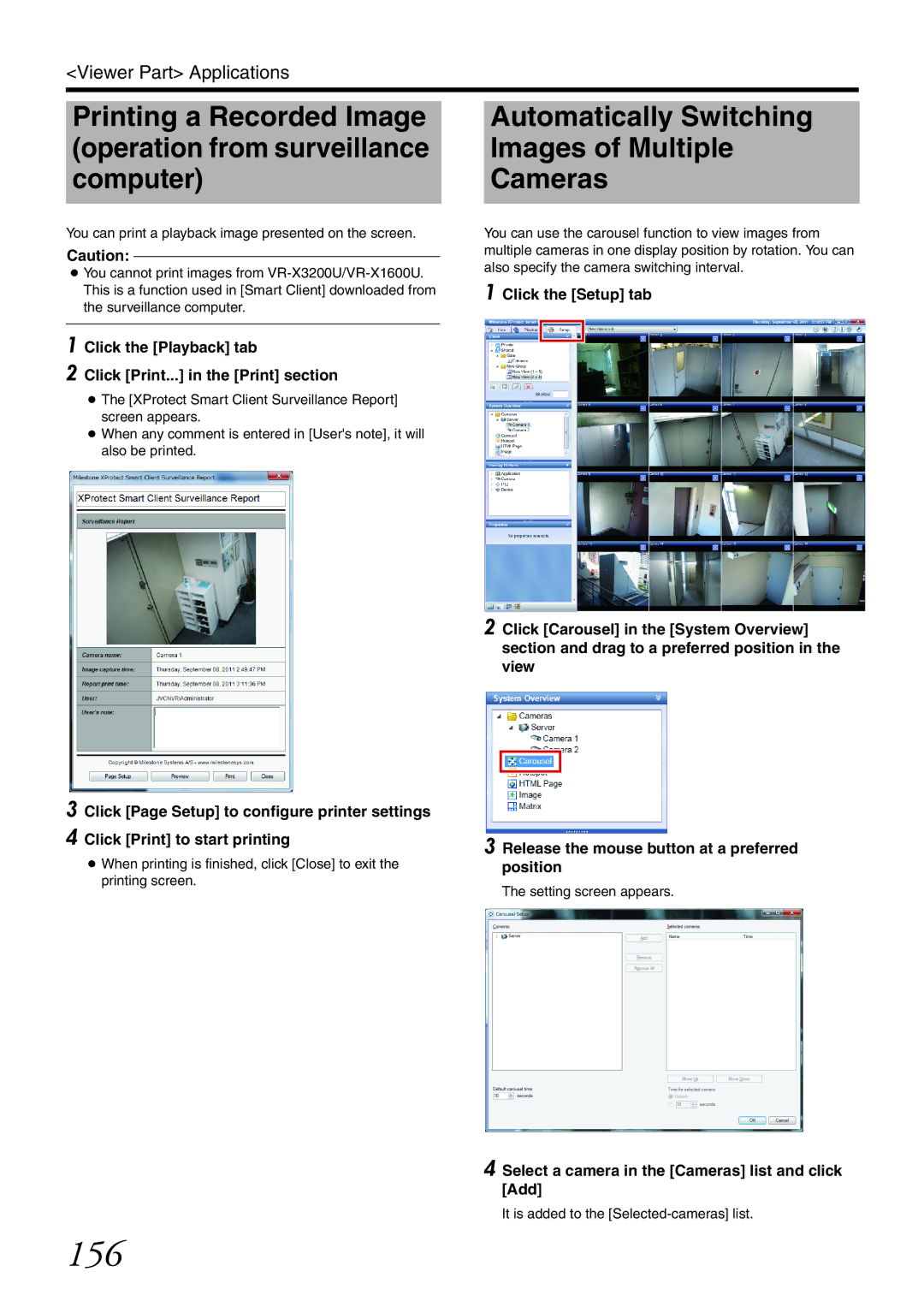 JVC VR-X3200U 156, Automatically Switching Images of Multiple Cameras, Release the mouse button at a preferred position 