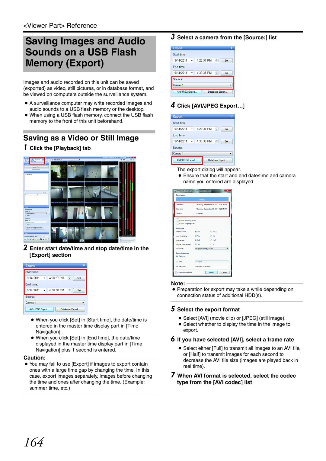 JVC VR-X3200U manual 164, Saving Images and Audio Sounds on a USB Flash Memory Export, Saving as a Video or Still Image 