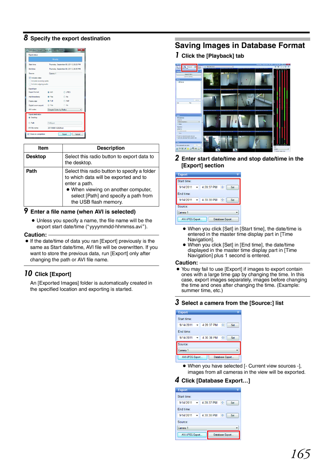 JVC VR-X1600U, VR-X3200U manual 165, Saving Images in Database Format 