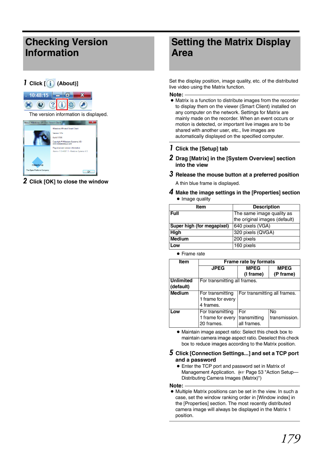 JVC VR-X1600U, VR-X3200U manual 179, Checking Version Information, Setting the Matrix Display Area 