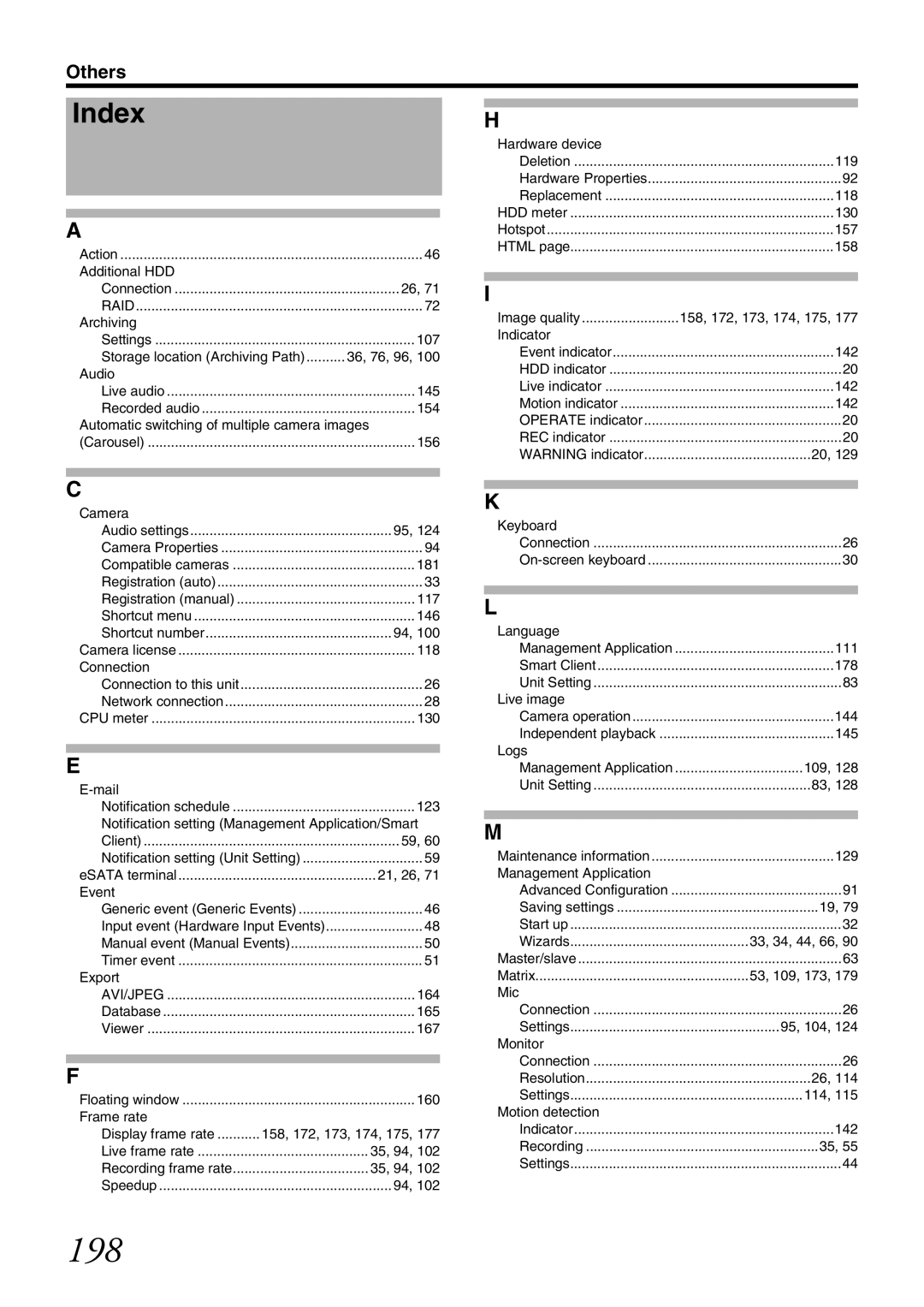 JVC VR-X3200U, VR-X1600U manual 198, Index 