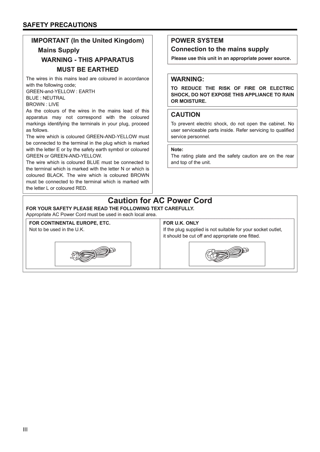 JVC VR-X3200U, VR-X1600U manual Safety Precautions 