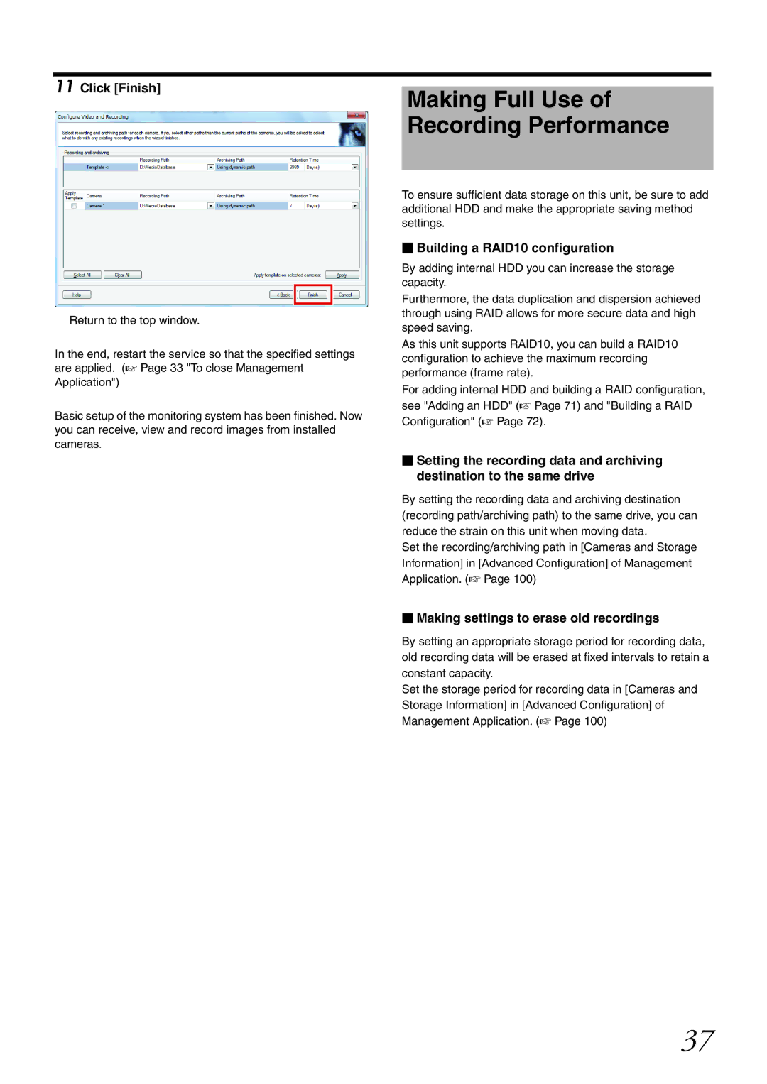 JVC VR-X1600U, VR-X3200U manual Making Full Use of Recording Performance, Click Finish,  Building a RAID10 configuration 