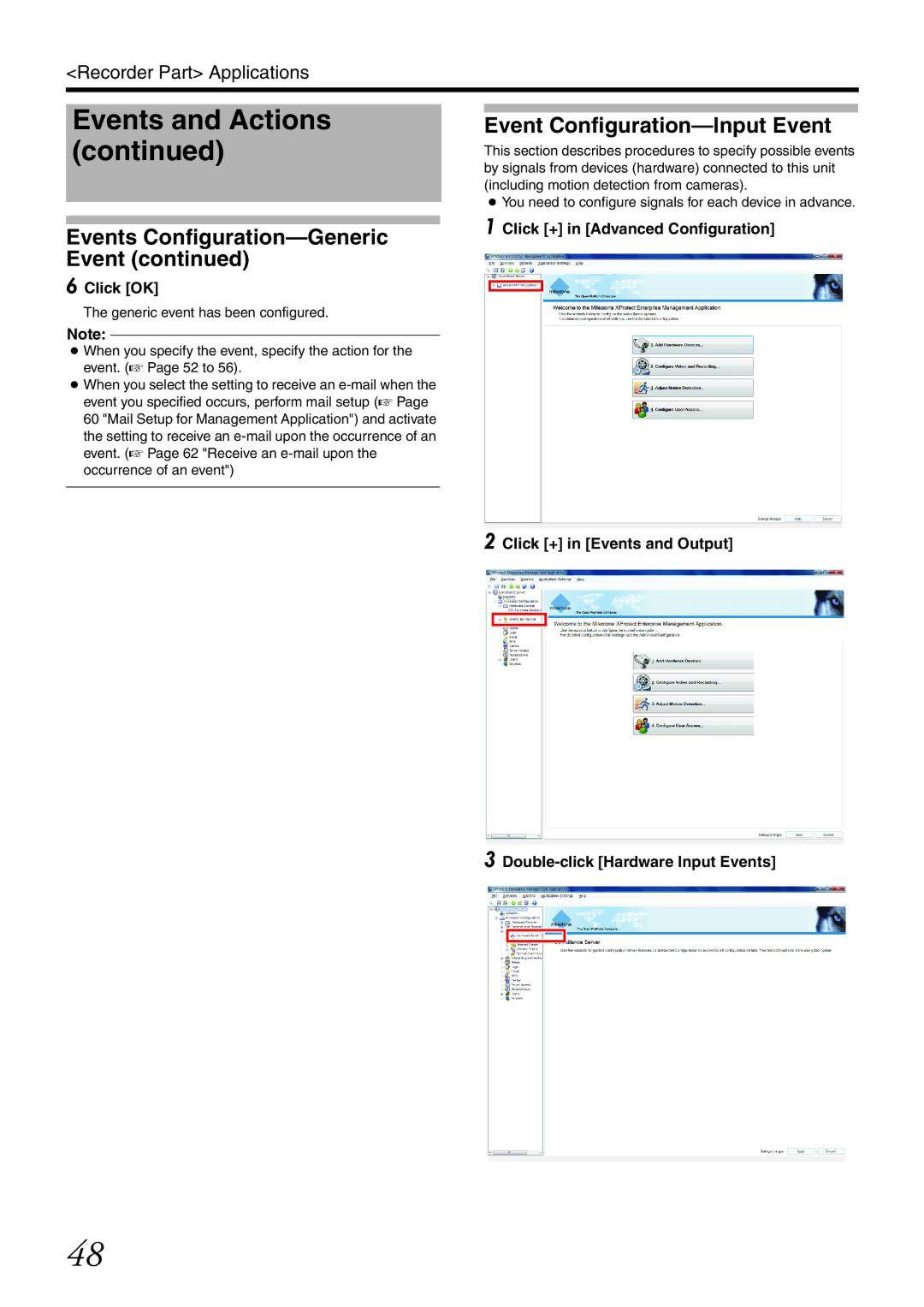 JVC VR-X3200U, VR-X1600U manual Event Configuration-Input Event, Events Configuration-Generic Event 